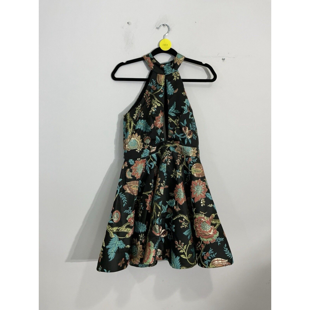 Womans Vava Voom M Black Multicolor Embroidered Floral Fit N Flare Mini Dress